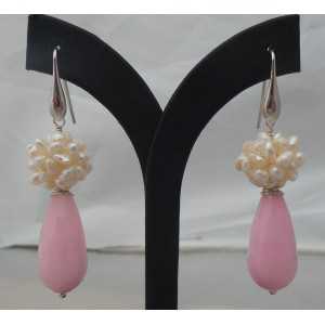 Silber Ohrringe mit rosa Jade-briolet und voller Edelsteine
