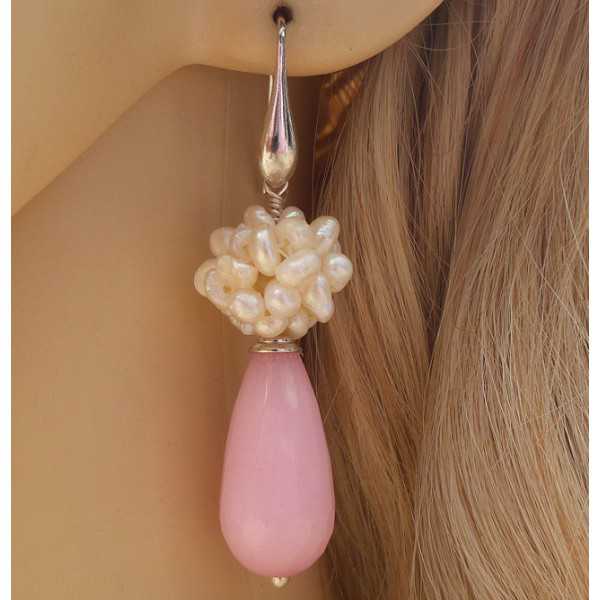 Silber Ohrringe mit rosa Jade-briolet und voller Edelsteine