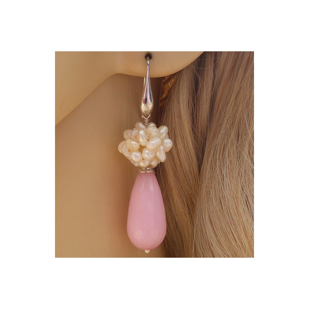 Silver earrings with pink Jade briolet and full of Gems