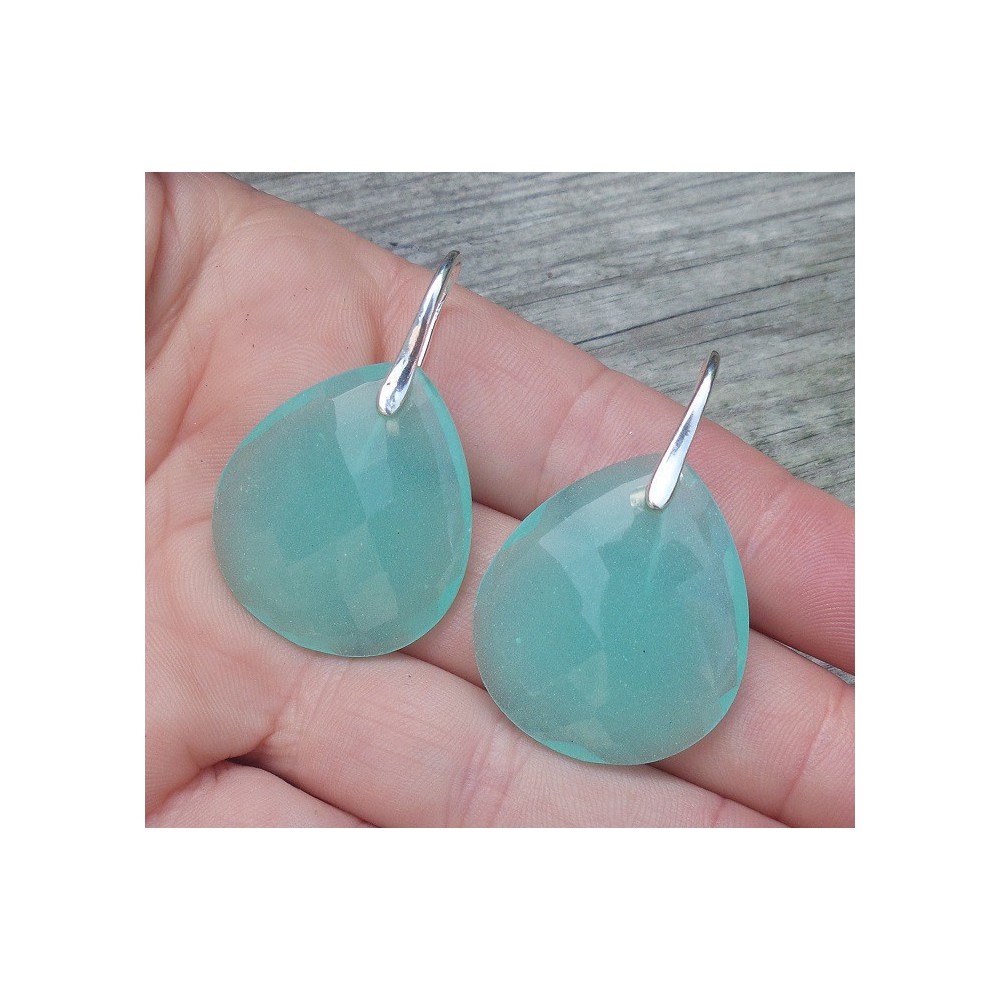 Silver earrings with aqua Chalcedony briolet