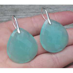 Silver earrings with aqua Chalcedony briolet