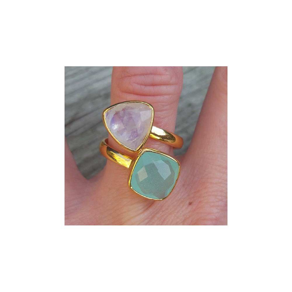 Gold-plated ring besetzt mit Mondstein und Chalcedon 