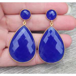 Gold plated earrings with round and drop shape blue Chalcedony 