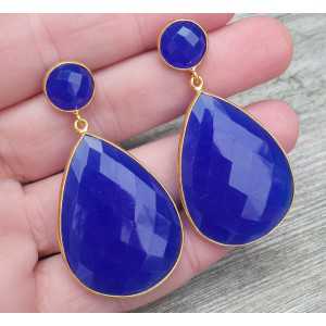 Vergoldete Ohrringe mit Runder und Tropfen-Form blau Chalcedon
