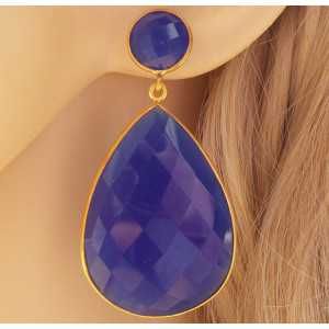 Vergoldete Ohrringe mit Runder und Tropfen-Form blau Chalcedon 