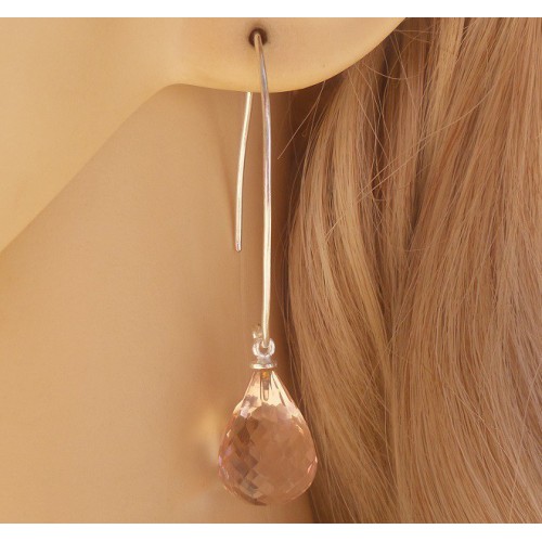 Zilveren oorbellen met Champagne Topaas briolet