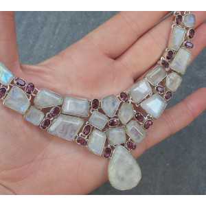 Silver necklace and earrings with Moonstones and Amethisten 