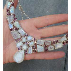 Zilveren ketting en oorbellen met Maanstenen en Amethisten 