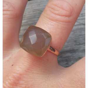 Rosé-gold-plated ring-set mit grauem Chalcedon