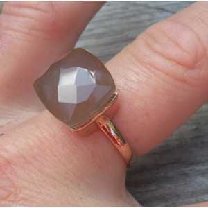 Rosé gold-plated ring set with gray Chalcedony