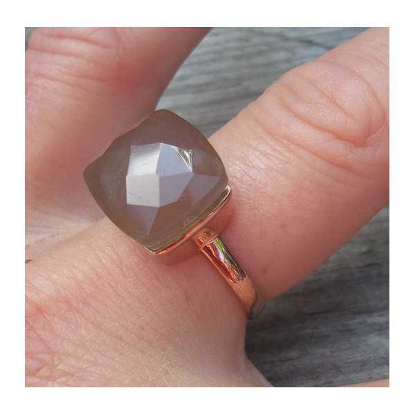 Rosé-gold-plated ring-set mit grauem Chalcedon