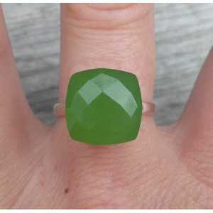 Silver ring set with apple green Chalcedony