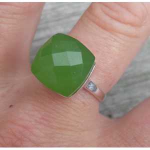 Silver ring set with apple green Chalcedony