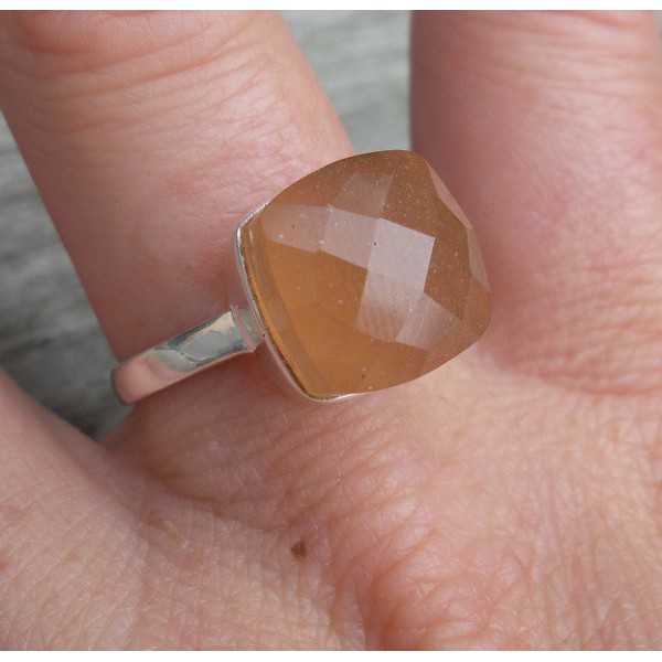Silver ring set with peach Chalcedony