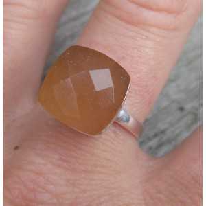Silver ring set with peach Chalcedony 