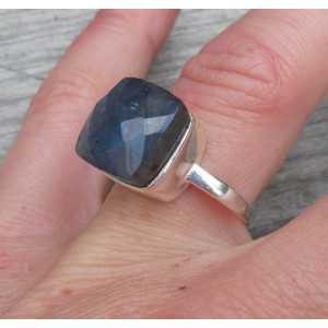Silver ring set with square faceted Labradorite