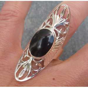Silver ring with oval Onyx and open carved head 17.3