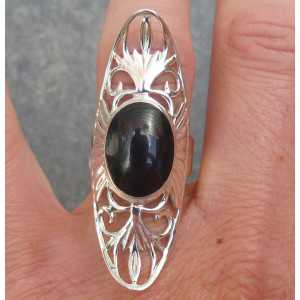 Silver ring with oval Onyx and open carved head 17.3