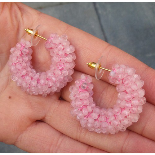 Vergulde creolen van Rozenkwarts