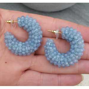 Gold-plated creoles of light blue Jade 