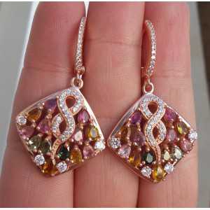Rosé gold earrings set with Tourmaline and Cz
