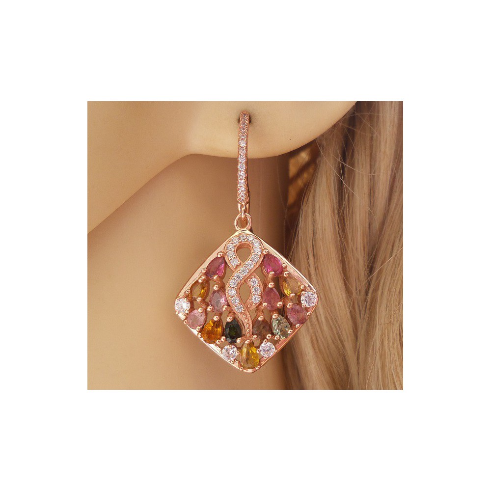 Rosé gold earrings set with Tourmaline and Cz