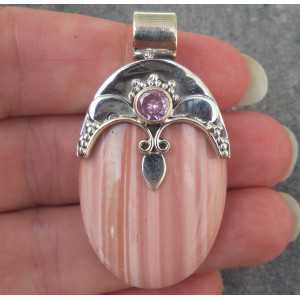Zilveren hanger met ovale roze Opaal en ronde roze Topaas