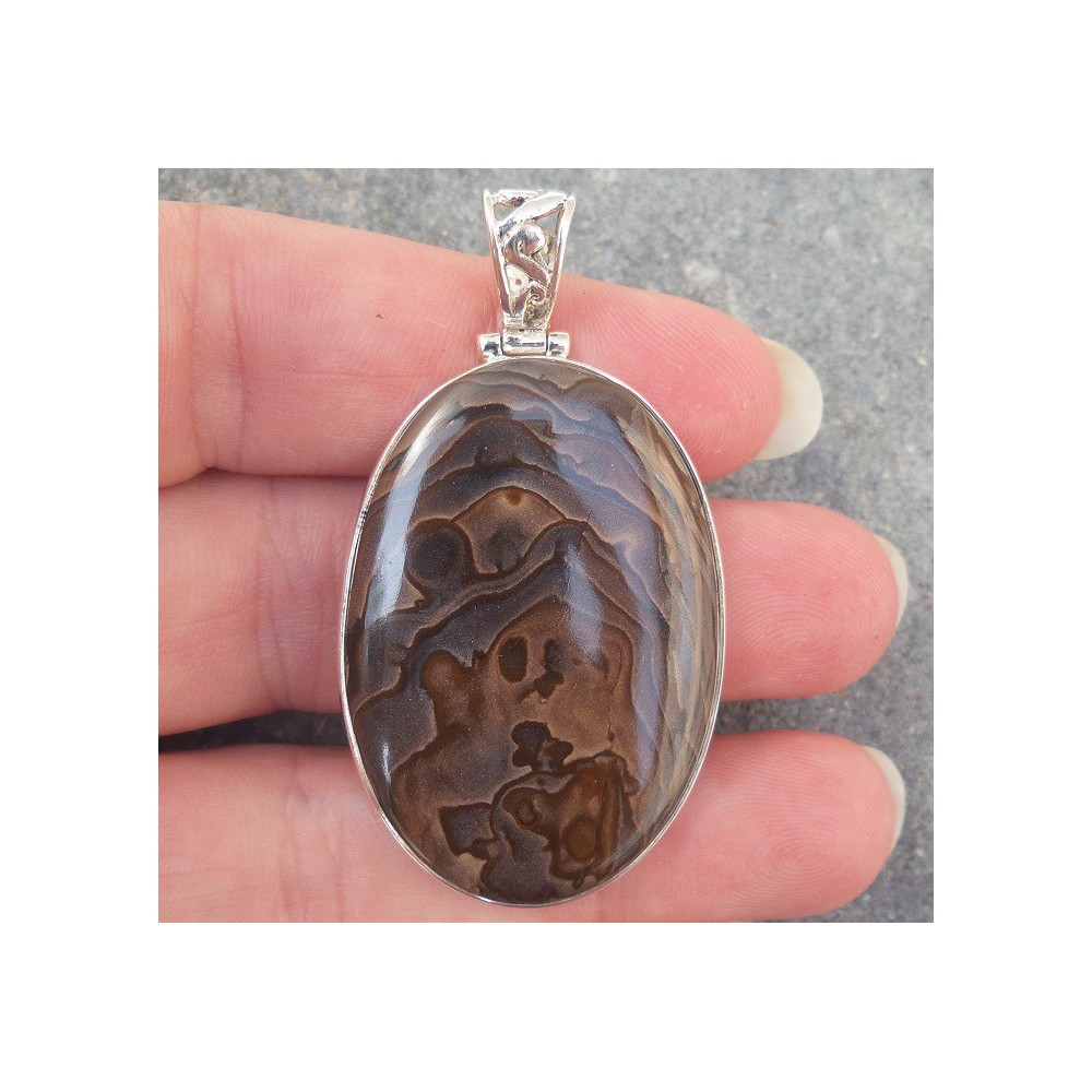 Silver pendant oval landscape Jasper