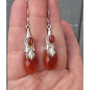 Silver earrings with facet cut Carnelian drop
