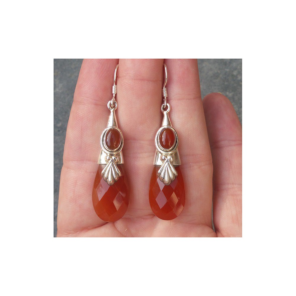 Silver earrings with facet cut Carnelian drop