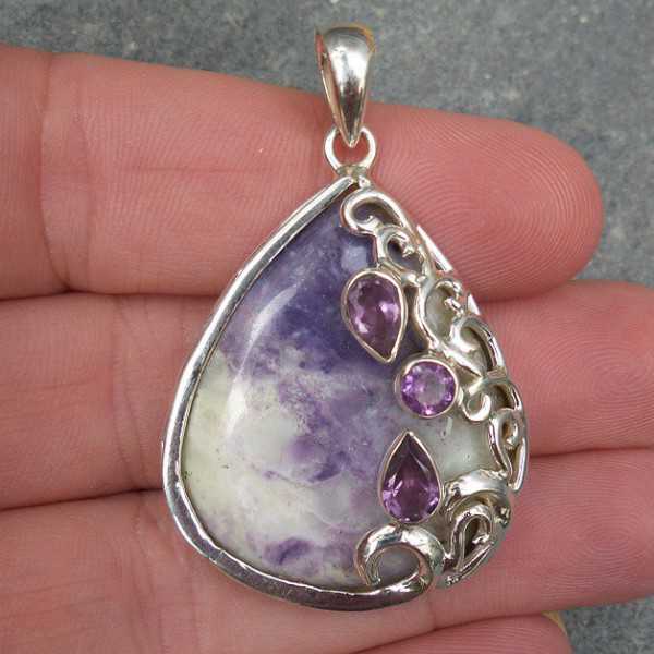 Silver pendant set with Bertrandiet and Amethyst
