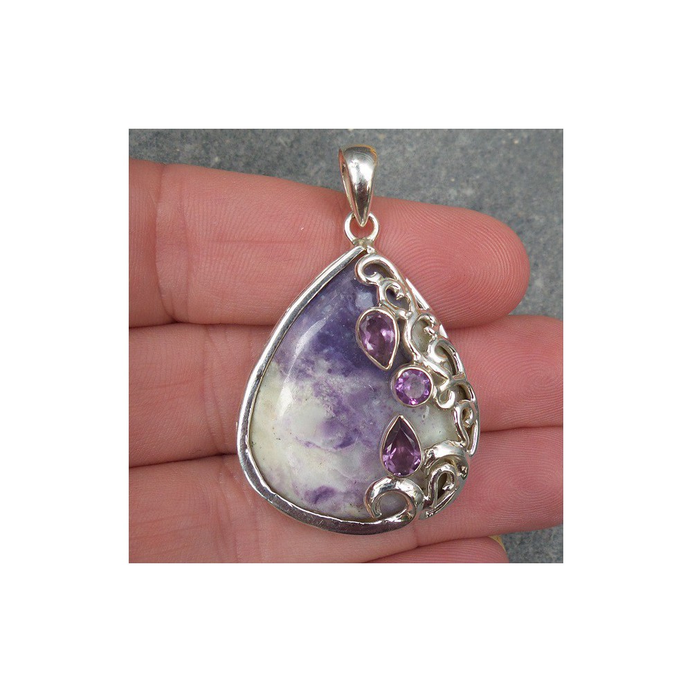 Silver pendant set with Bertrandiet and Amethyst