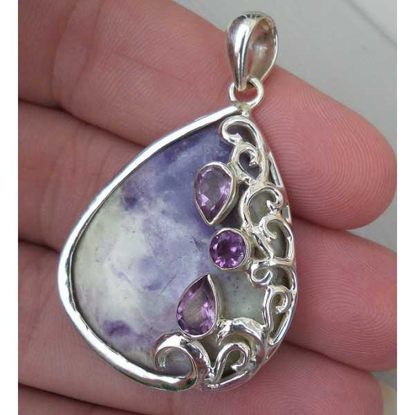 Silver pendant set with Bertrandiet and Amethyst