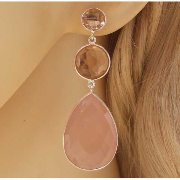 Silver earrings with Champagne Topaz and pink Chalcedony