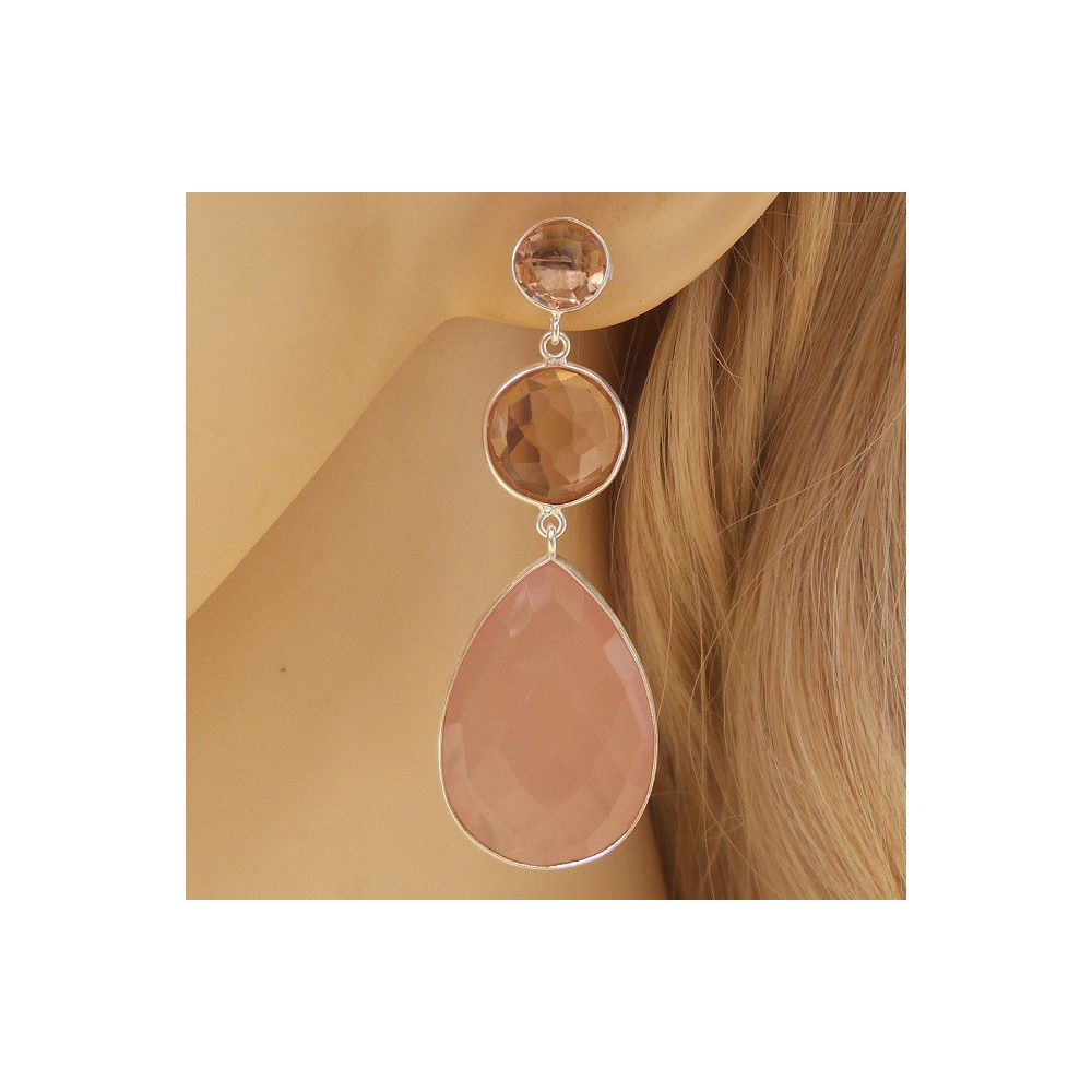 Silver earrings with Champagne Topaz and pink Chalcedony