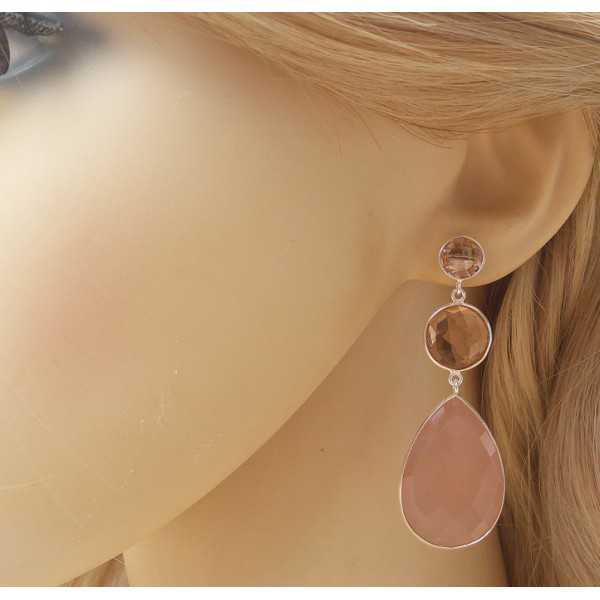 Silver earrings with Champagne Topaz and pink Chalcedony
