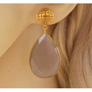 Gold plated earrings with grey Chalcedony briolet