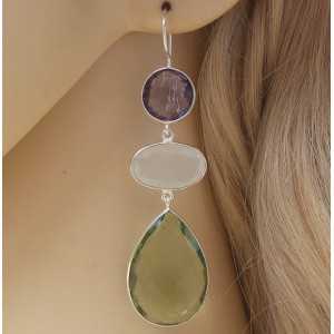 Silver earrings with Amethyst, Moonstone and green Amethyst