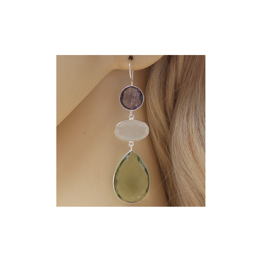 Silver earrings with Amethyst, Moonstone and green Amethyst