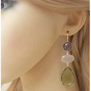 Zilveren oorbellen met Amethist, Maansteen en groene Amethist