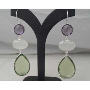 Silver earrings with Amethyst, Moonstone and green Amethyst