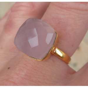 Gold-plated ring-set mit vierkantet rosa Chalcedooon