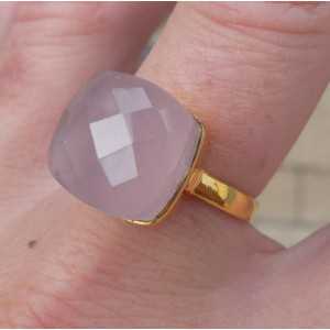 Gold-plated ring-set mit vierkantet rosa Chalcedooon