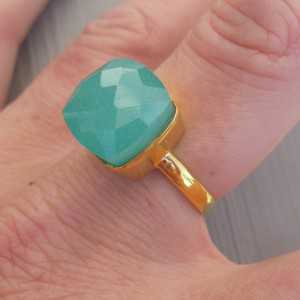 Gold-plated ring set with square aqua Chalcedooon