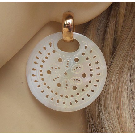 Goud vergulde creolen met ronde uitgesneden Parelmoer