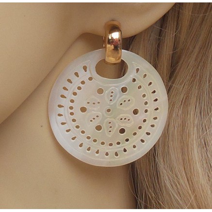 Goud vergulde creolen met ronde uitgesneden Parelmoer