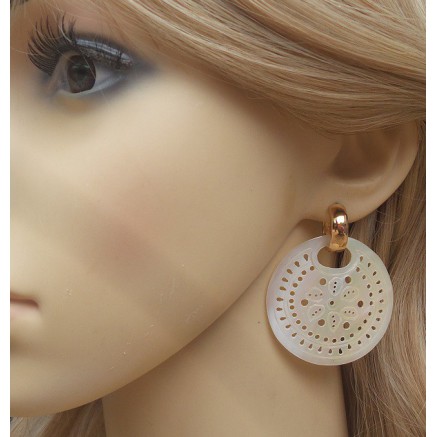 Goud vergulde creolen met ronde uitgesneden Parelmoer