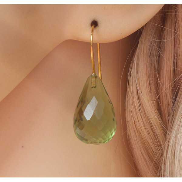 Vergoldete Ohrringe mit grünem Amethyst briolet