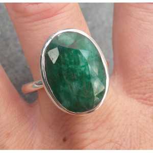 Silver ring set with oval facet Emerald 19.7 mm
