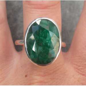 Silver ring set with oval facet Emerald 19.7 mm